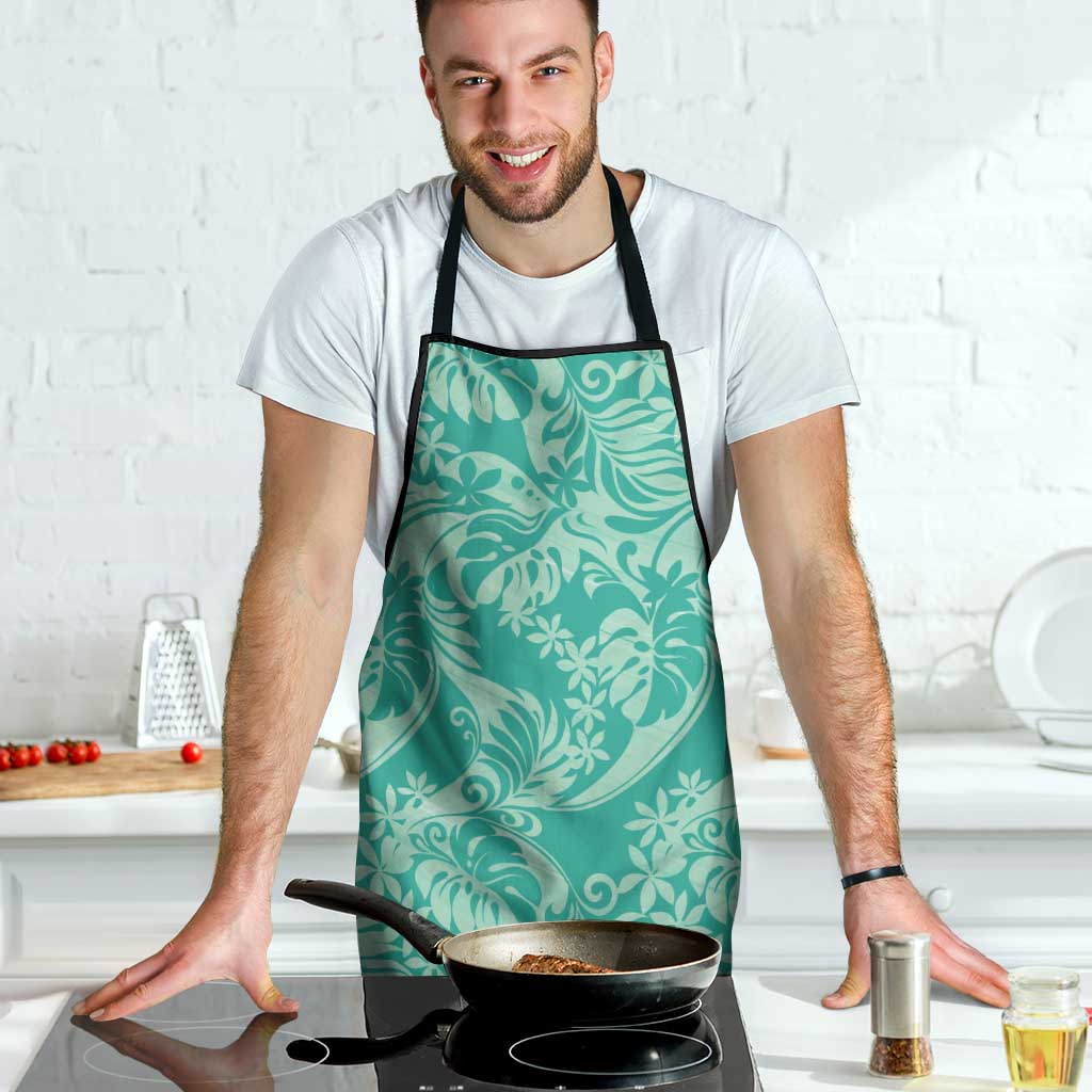 Tahiti Teal Tiare Floral Apron Monstera Palm Tropical Leaves - Polynesian Pride