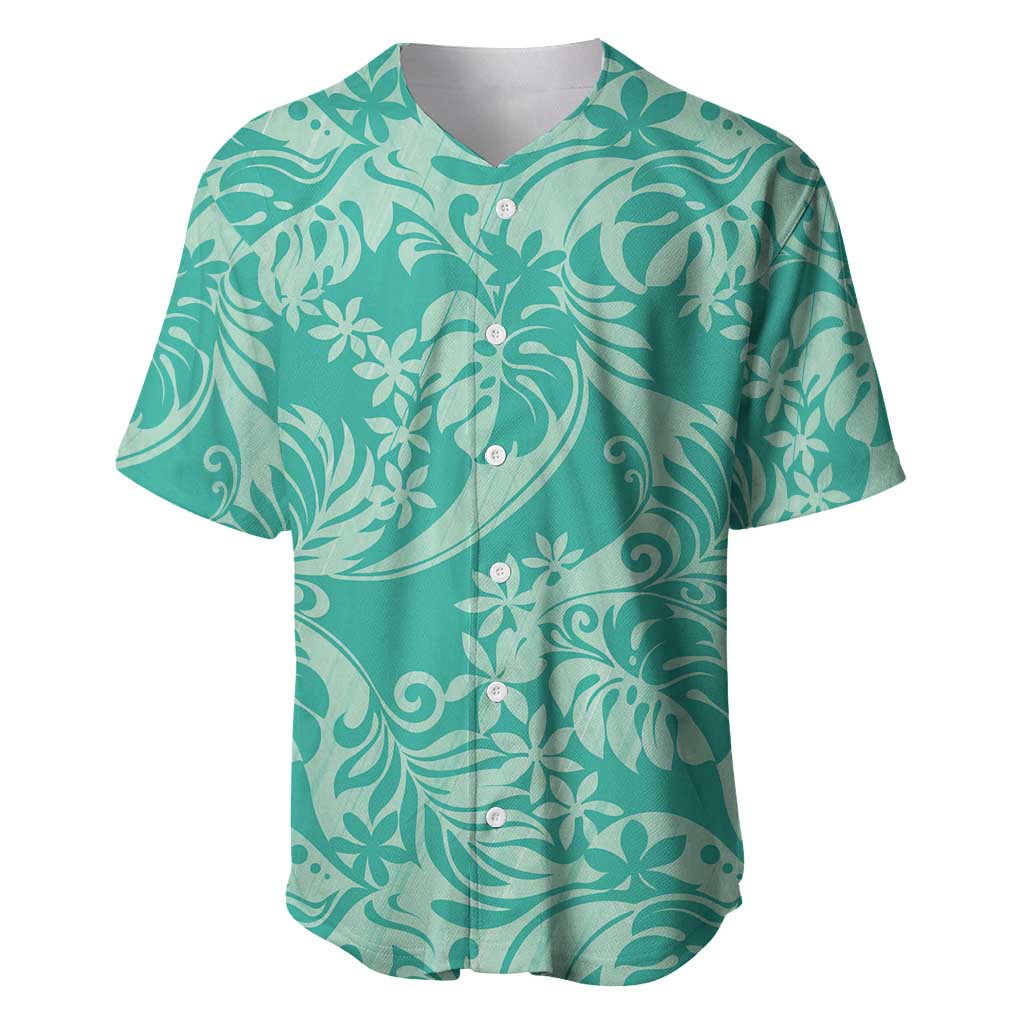 Tahiti Teal Tiare Floral Baseball Jersey Monstera Palm Tropical Leaves LT01 Teal - Polynesian Pride