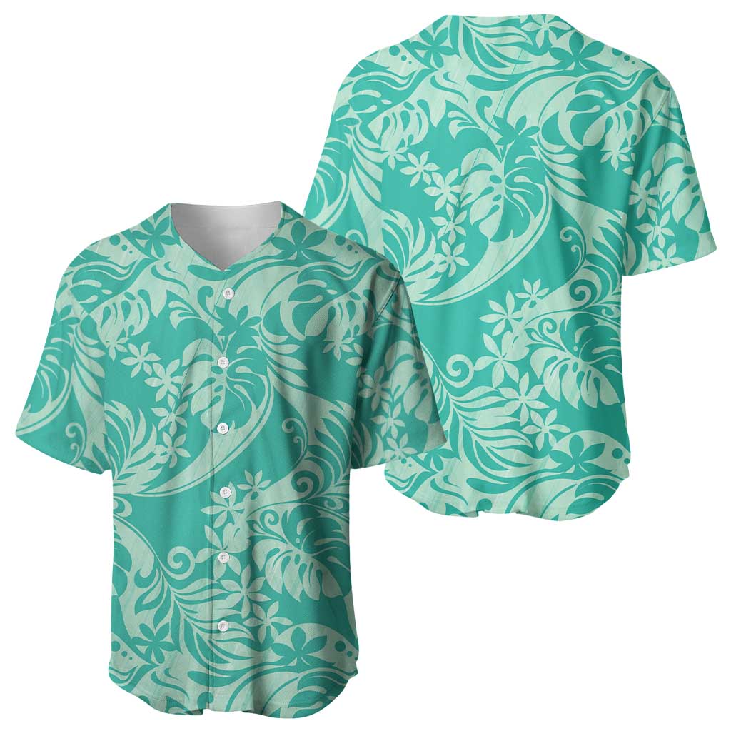 Tahiti Teal Tiare Floral Baseball Jersey Monstera Palm Tropical Leaves LT01 - Polynesian Pride