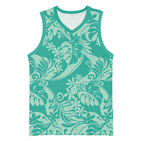 Tahiti Teal Tiare Floral Basketball Jersey Monstera Palm Tropical Leaves LT01 Unisex Teal - Polynesian Pride