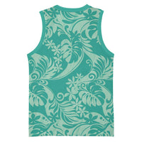 Tahiti Teal Tiare Floral Basketball Jersey Monstera Palm Tropical Leaves LT01 - Polynesian Pride