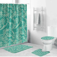 Tahiti Teal Tiare Floral Bathroom Set Monstera Palm Tropical Leaves LT01 Bathroom Set (4 pcs) Teal - Polynesian Pride
