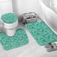 Tahiti Teal Tiare Floral Bathroom Set Monstera Palm Tropical Leaves LT01 Mat Set Only (3 pcs) One Size Teal - Polynesian Pride