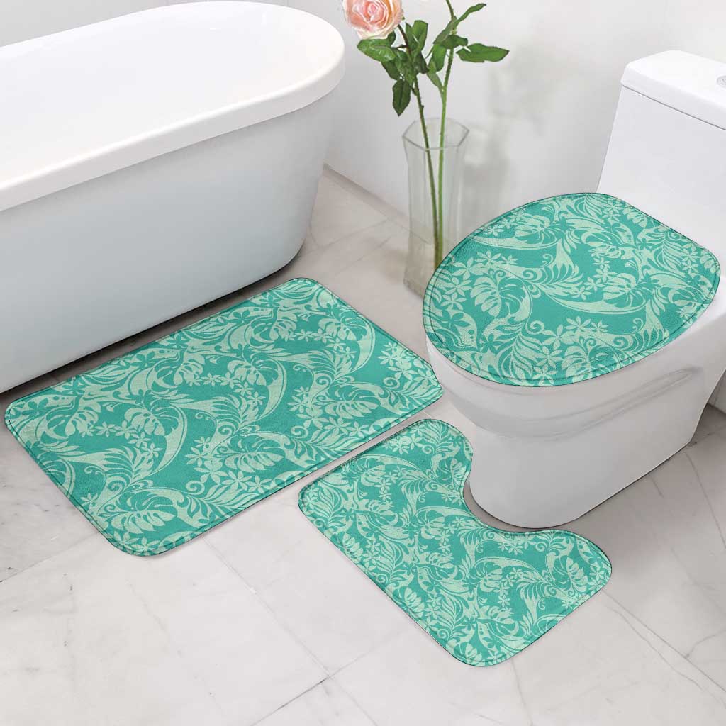 Tahiti Teal Tiare Floral Bathroom Set Monstera Palm Tropical Leaves LT01 - Polynesian Pride