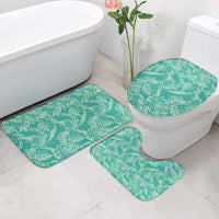 Tahiti Teal Tiare Floral Bathroom Set Monstera Palm Tropical Leaves LT01 - Polynesian Pride