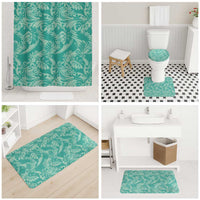 Tahiti Teal Tiare Floral Bathroom Set Monstera Palm Tropical Leaves LT01 - Polynesian Pride