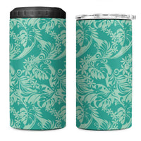 Tahiti Teal Tiare Floral 4 in 1 Can Cooler Tumbler Monstera Palm Tropical Leaves LT01 One Size: 16 oz Teal - Polynesian Pride