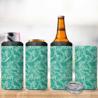 Tahiti Teal Tiare Floral 4 in 1 Can Cooler Tumbler Monstera Palm Tropical Leaves LT01 - Polynesian Pride