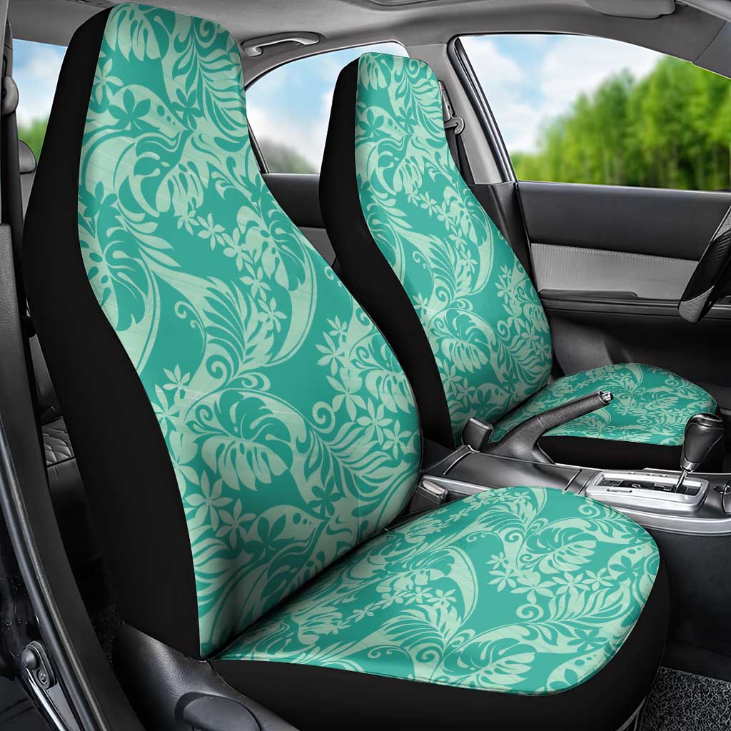Tahiti Teal Tiare Floral Car Seat Cover Monstera Palm Tropical Leaves LT01 - Polynesian Pride