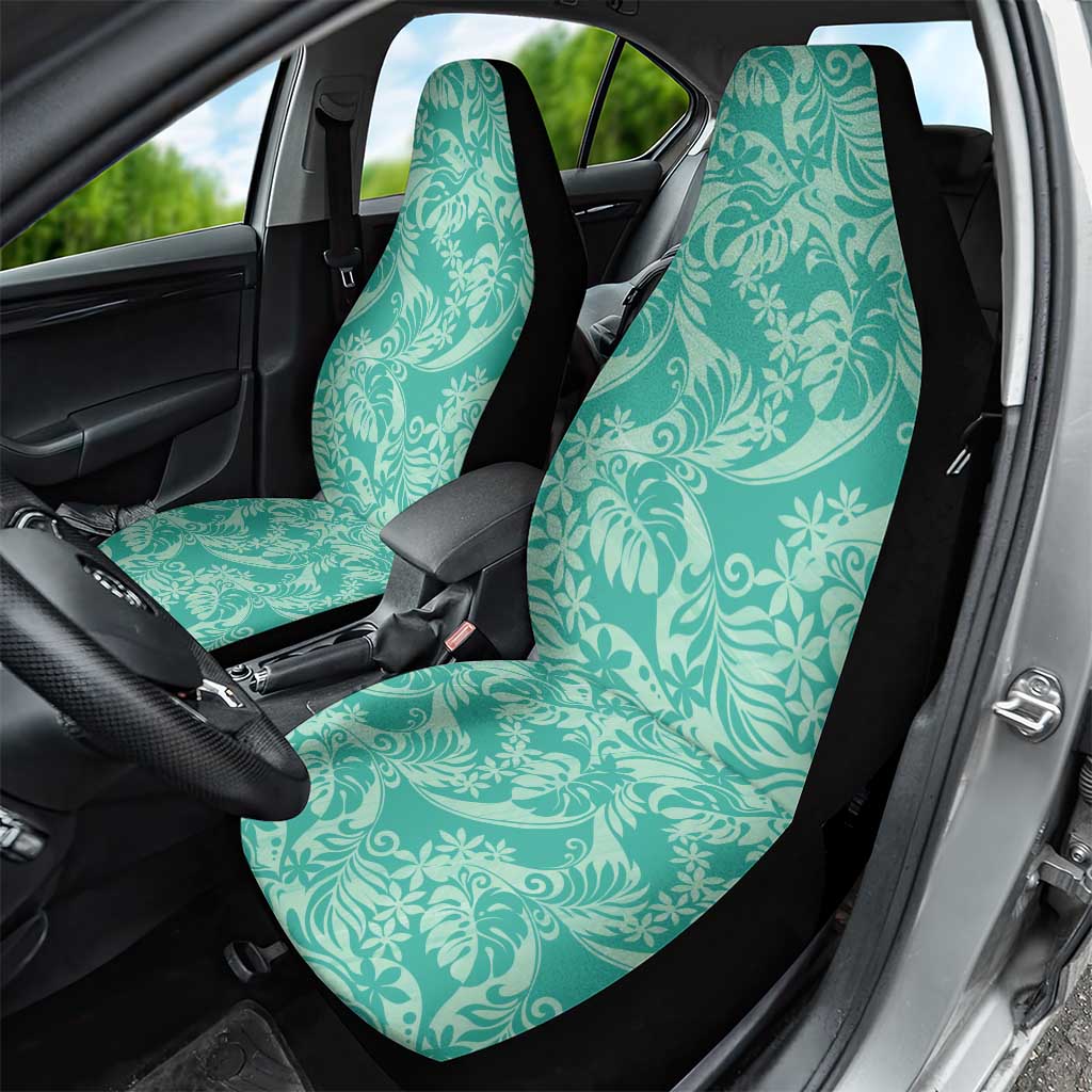 Tahiti Teal Tiare Floral Car Seat Cover Monstera Palm Tropical Leaves LT01 - Polynesian Pride
