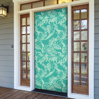 Tahiti Teal Tiare Floral Door Cover Monstera Palm Tropical Leaves LT01 - Polynesian Pride