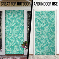 Tahiti Teal Tiare Floral Door Cover Monstera Palm Tropical Leaves LT01 - Polynesian Pride