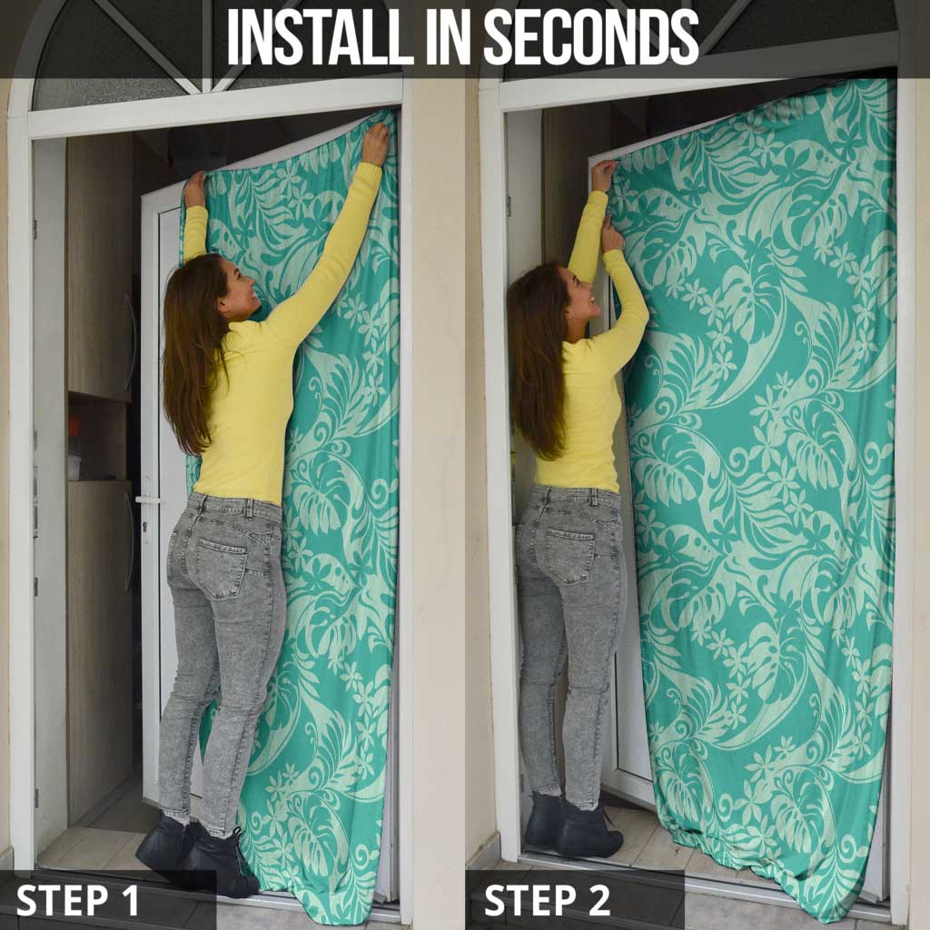 Tahiti Teal Tiare Floral Door Cover Monstera Palm Tropical Leaves LT01 - Polynesian Pride