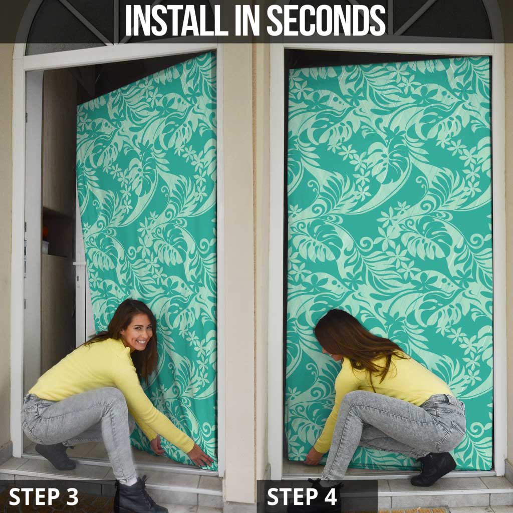 Tahiti Teal Tiare Floral Door Cover Monstera Palm Tropical Leaves LT01 - Polynesian Pride