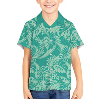 Tahiti Teal Tiare Floral Family Matching Mermaid Dress and Hawaiian Shirt Monstera Palm Tropical Leaves LT01 Son's Shirt Teal - Polynesian Pride