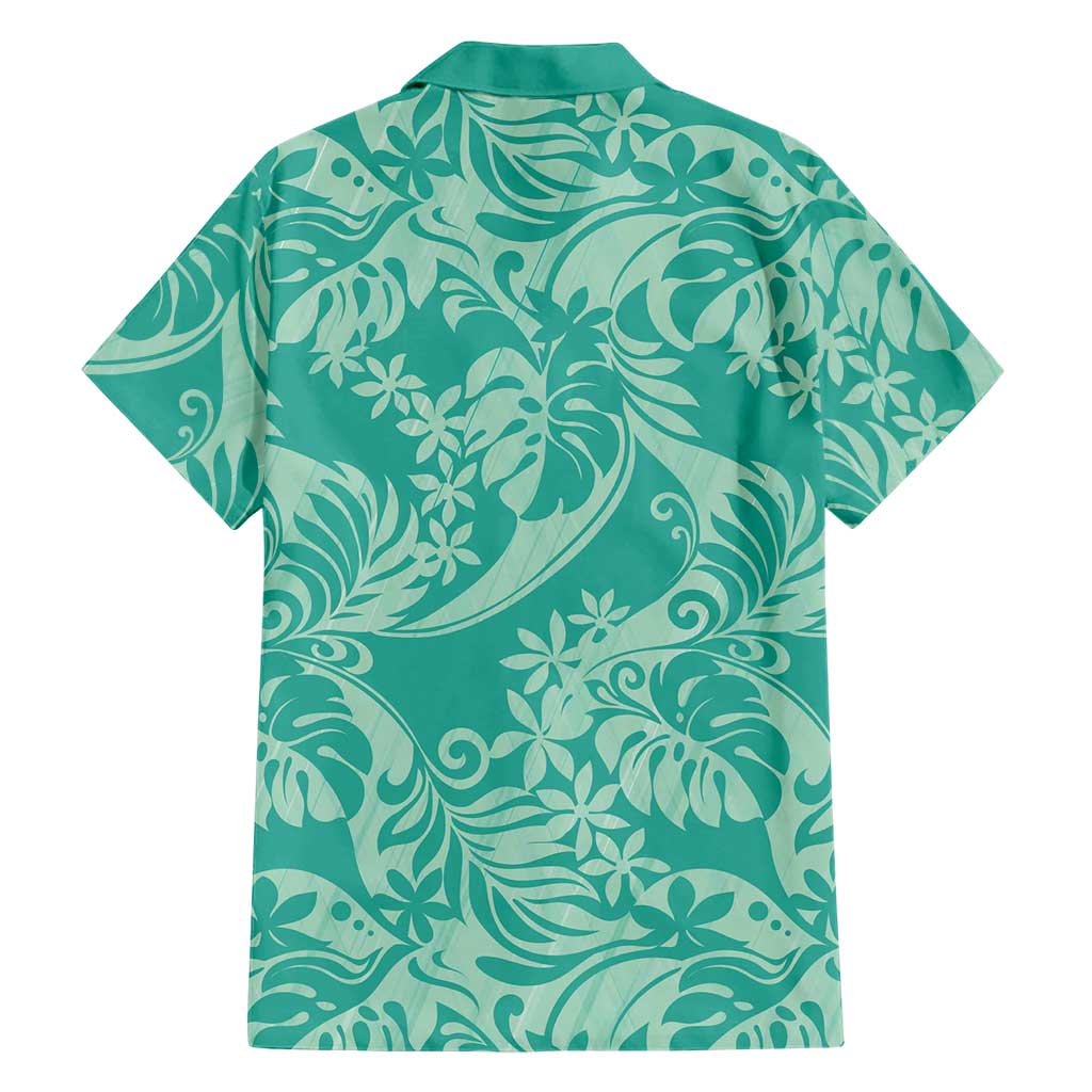 Tahiti Teal Tiare Floral Family Matching Off Shoulder Maxi Dress and Hawaiian Shirt Monstera Palm Tropical Leaves LT01 - Polynesian Pride