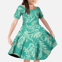 Tahiti Teal Tiare Floral Family Matching Tank Maxi Dress and Hawaiian Shirt Monstera Palm Tropical Leaves LT01 Daughter's Dress Teal - Polynesian Pride