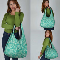 Tahiti Teal Tiare Floral Grocery Bag Monstera Palm Tropical Leaves - Polynesian Pride