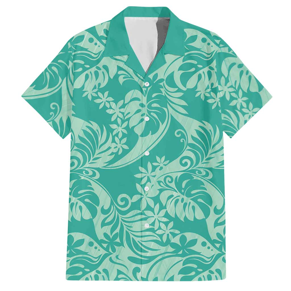 Tahiti Teal Tiare Floral Hawaiian Shirt Monstera Palm Tropical Leaves LT01 Teal - Polynesian Pride