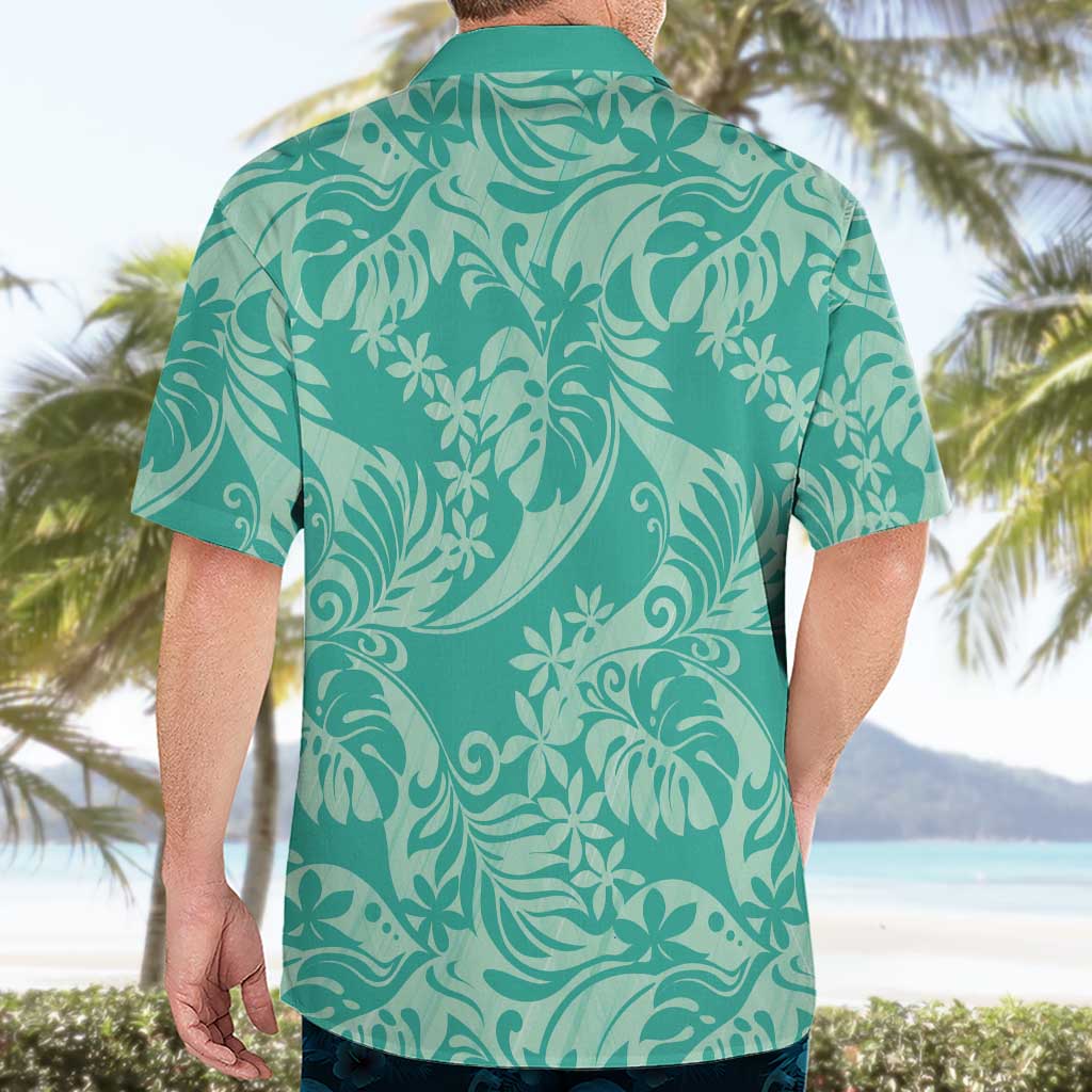 Tahiti Teal Tiare Floral Hawaiian Shirt Monstera Palm Tropical Leaves LT01 - Polynesian Pride