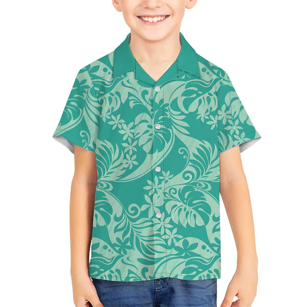 Tahiti Teal Tiare Floral Hawaiian Shirt Monstera Palm Tropical Leaves LT01 - Polynesian Pride