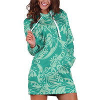 Tahiti Teal Tiare Floral Hoodie Dress Monstera Palm Tropical Leaves LT01 Teal - Polynesian Pride
