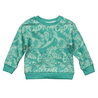 Tahiti Teal Tiare Floral Kid Ugly Christmas Sweater Monstera Palm Tropical Leaves LT01 Kid Teal - Polynesian Pride
