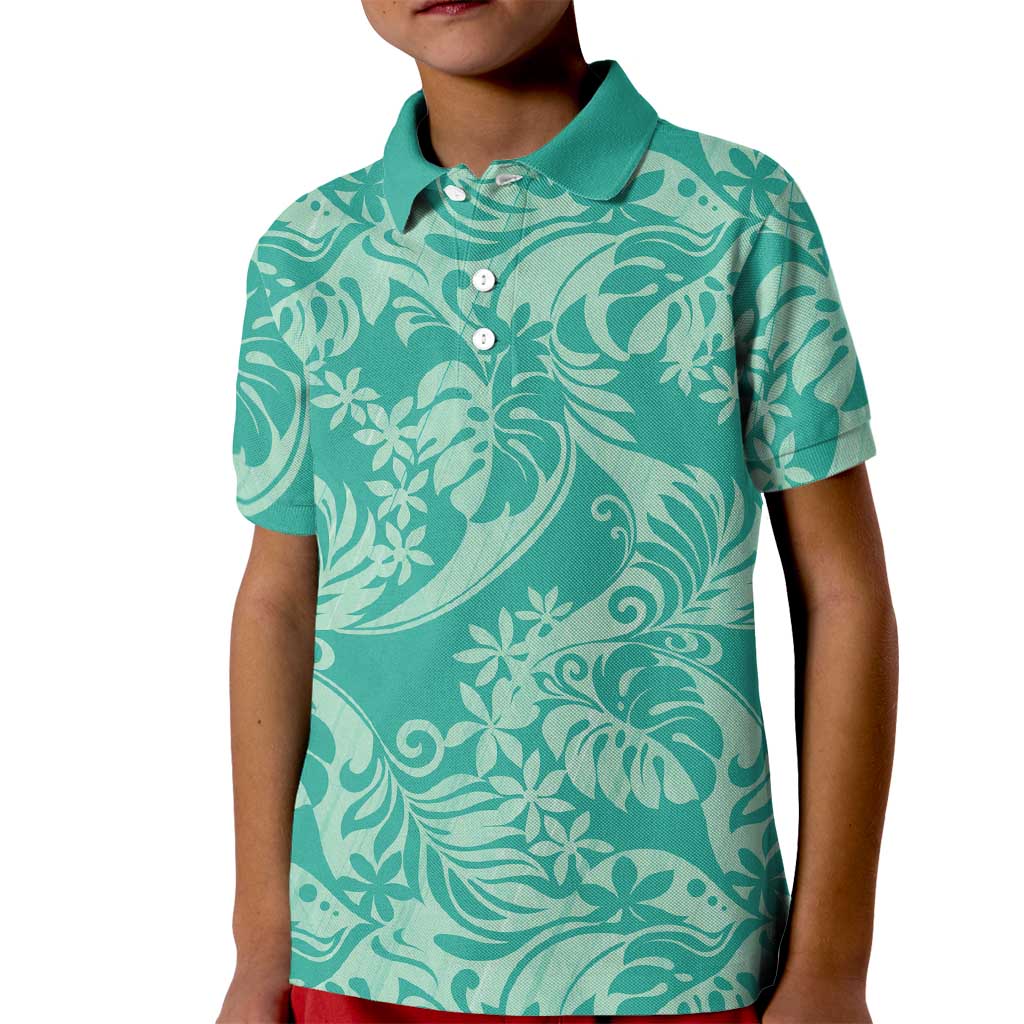 Tahiti Teal Tiare Floral Kid Polo Shirt Monstera Palm Tropical Leaves LT01 Kid Teal - Polynesian Pride