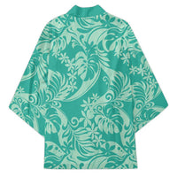 Tahiti Teal Tiare Floral Kimono Monstera Palm Tropical Leaves LT01 - Polynesian Pride