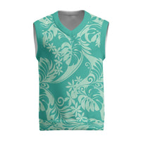 Tahiti Teal Tiare Floral Christmas Knitted V-Neck Vest Monstera Palm Tropical Leaves LT01 Teal - Polynesian Pride