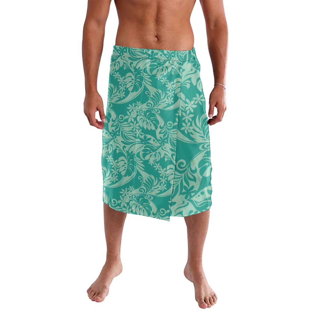 Tahiti Teal Tiare Floral Lavalava Monstera Palm Tropical Leaves - Polynesian Pride
