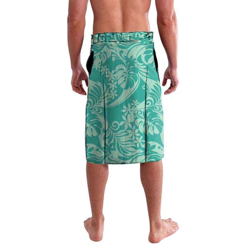 Tahiti Teal Tiare Floral Lavalava Monstera Palm Tropical Leaves - Polynesian Pride