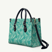 Tahiti Teal Tiare Floral Leather Bag Monstera Palm Tropical Leaves LT01 Teal - Polynesian Pride