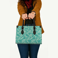 Tahiti Teal Tiare Floral Leather Bag Monstera Palm Tropical Leaves LT01 - Polynesian Pride