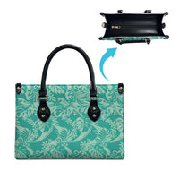 Tahiti Teal Tiare Floral Leather Bag Monstera Palm Tropical Leaves LT01 - Polynesian Pride