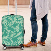 Tahiti Teal Tiare Floral Luggage Cover Monstera Palm Tropical Leaves LT01 Teal - Polynesian Pride