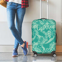 Tahiti Teal Tiare Floral Luggage Cover Monstera Palm Tropical Leaves LT01 - Polynesian Pride