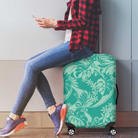 Tahiti Teal Tiare Floral Luggage Cover Monstera Palm Tropical Leaves LT01 - Polynesian Pride