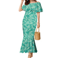 Tahiti Teal Tiare Floral Mermaid Dress Monstera Palm Tropical Leaves LT01 Women Teal - Polynesian Pride