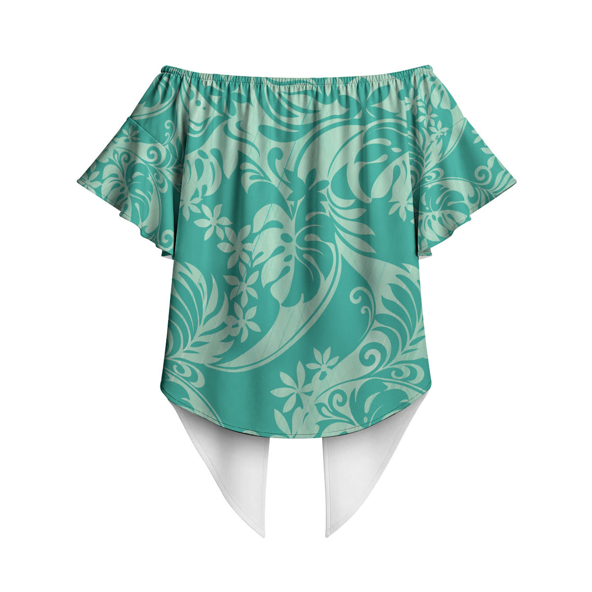Tahiti Teal Tiare Floral Off Shoulder Wrap Waist Top Monstera Palm Tropical Leaves LT01 - Polynesian Pride