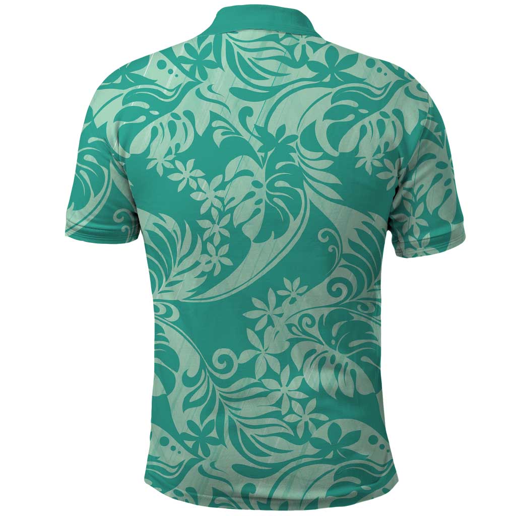 Tahiti Teal Tiare Floral Polo Shirt Monstera Palm Tropical Leaves LT01 - Polynesian Pride