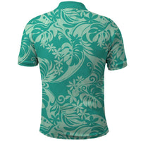 Tahiti Teal Tiare Floral Polo Shirt Monstera Palm Tropical Leaves LT01 - Polynesian Pride