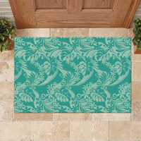 Tahiti Teal Tiare Floral Rubber Doormat Monstera Palm Tropical Leaves LT01 Teal - Polynesian Pride