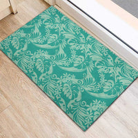 Tahiti Teal Tiare Floral Rubber Doormat Monstera Palm Tropical Leaves LT01 - Polynesian Pride