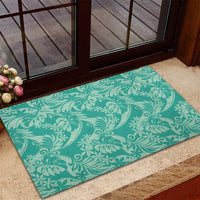 Tahiti Teal Tiare Floral Rubber Doormat Monstera Palm Tropical Leaves LT01 - Polynesian Pride