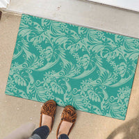 Tahiti Teal Tiare Floral Rubber Doormat Monstera Palm Tropical Leaves LT01 - Polynesian Pride