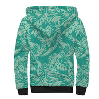 Tahiti Teal Tiare Floral Sherpa Hoodie Monstera Palm Tropical Leaves LT01 - Polynesian Pride