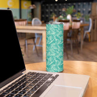 Tahiti Teal Tiare Floral Skinny Tumbler Monstera Palm Tropical Leaves LT01 - Polynesian Pride
