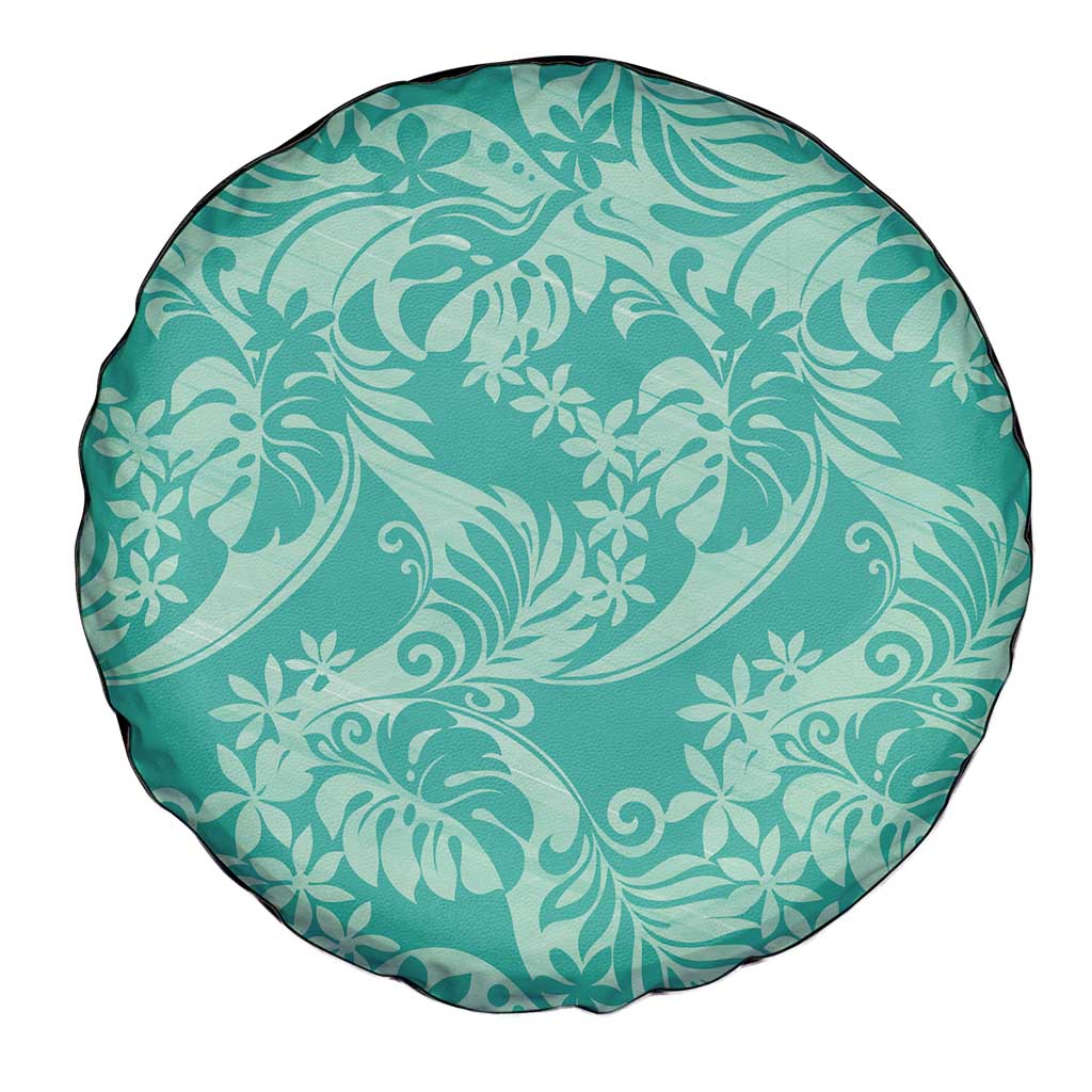 Tahiti Teal Tiare Floral Spare Tire Cover Monstera Palm Tropical Leaves LT01 - Polynesian Pride