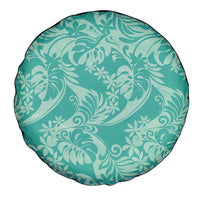 Tahiti Teal Tiare Floral Spare Tire Cover Monstera Palm Tropical Leaves LT01 - Polynesian Pride